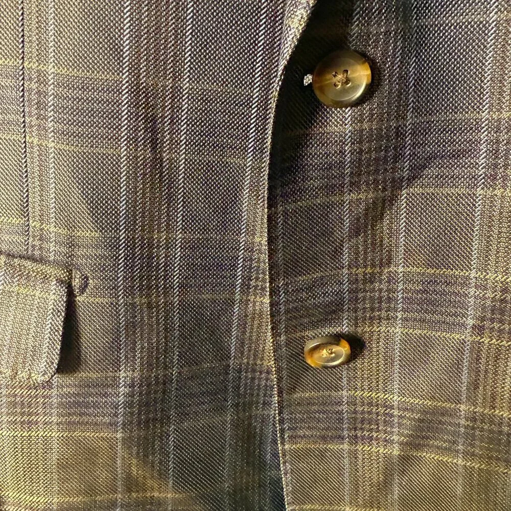 MaxDavoli Baroni Silk & Wool Tessilstona Blazer/Sports Jacket Blue Plaid Sz 40R